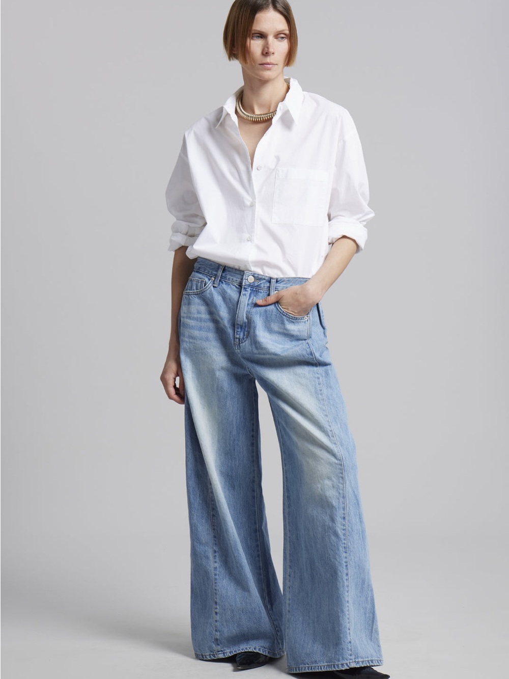 The Frankie Shop Oakley Wide Leg Jeans Blue wash Size M NWT